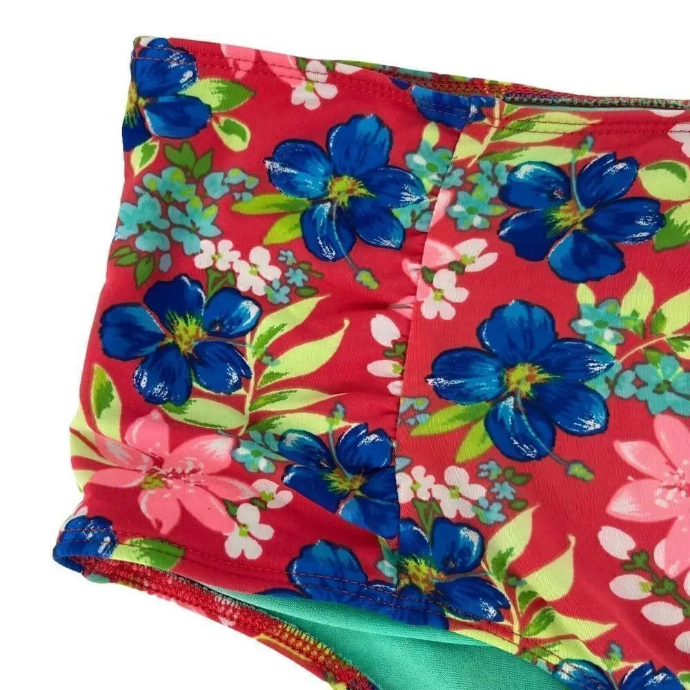 Hollister Bikini Bottom High Waist Size M / L Tropical Floral Red Blue Swimwear